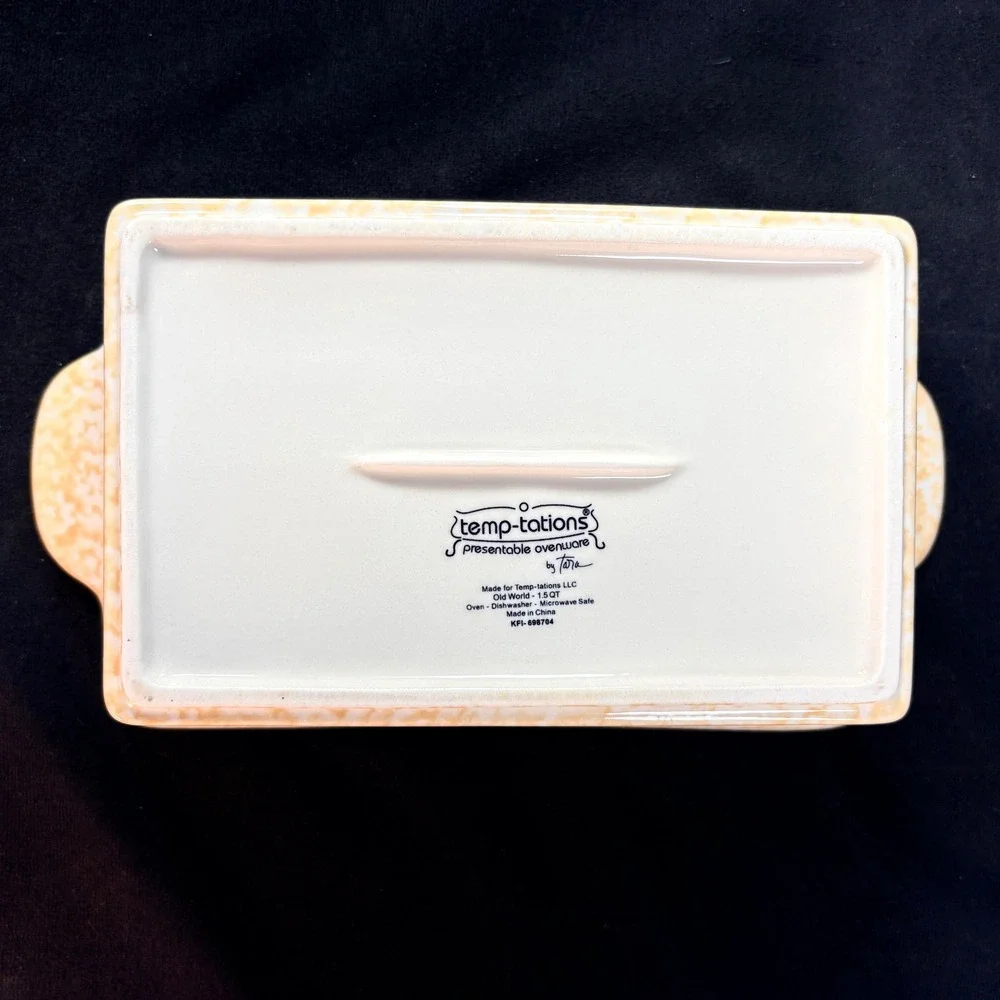 Temp-tations Old World 1.5 QT Rectangle Baker Yellow Floral Stoneware KFI-698704